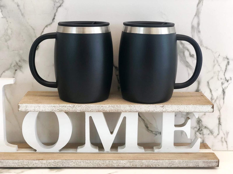 CHILLOUT LIFE Stainless Steel Insulated Coffee Mugs Set of 2 (14 oz) - Double Wall Coffee Cups With Spill Resistant Lid & Strong Handle, Shatterproof Cups for Cold Drinks, Hot Beverages - Image 4